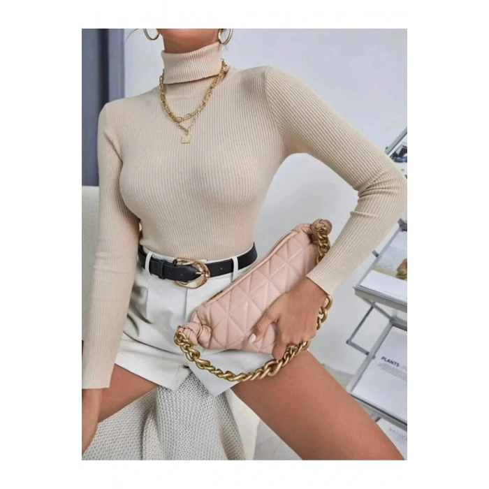 Siyah Balıkçı Yaka Kaşkorse Şardonlu Slimfit Boğazlı Kazak