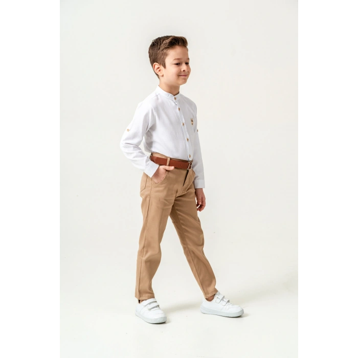 erkek çocuk / uzun kol hakim yaka / gömlek pantolon/ kemerli erkek takım