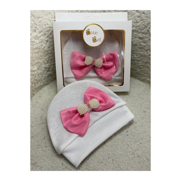 Pamuklu Şık ve Rahat Papyon Nakışlı Tasarım Bebek Beresi