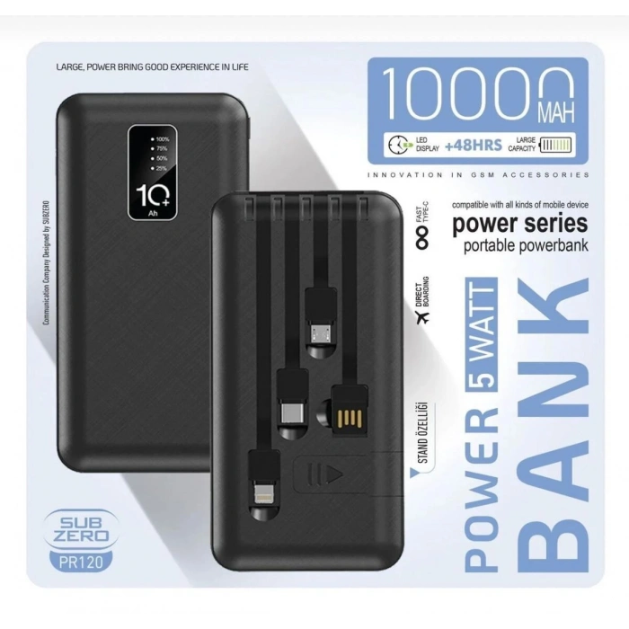 PR120 10.000 MAH. - TAŞINABİLİR ŞARJ POWERBANK STANDLI 3 in 1