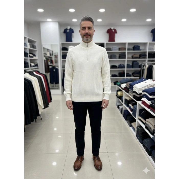 Fitilli Fermuarlı Triko Kazak