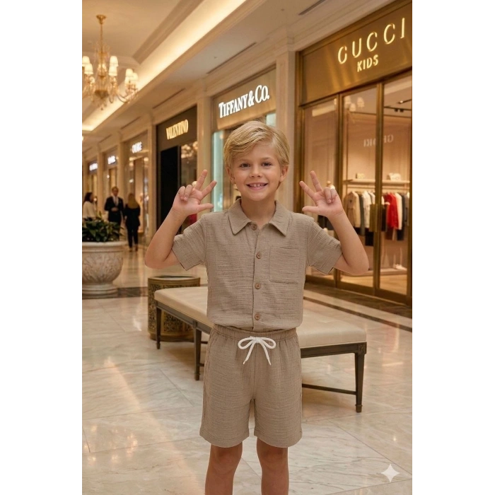 Erkek Çocuk Müslin Kumaş Gömlekli Takım