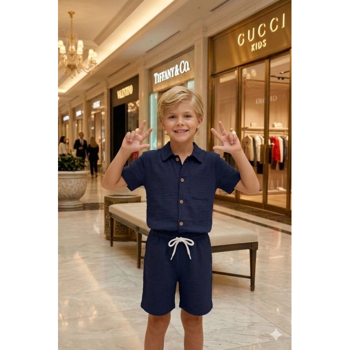 Erkek Çocuk Müslin Kumaş Gömlekli Takım