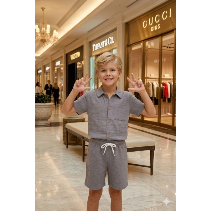 Erkek Çocuk Müslin Kumaş Gömlekli Takım