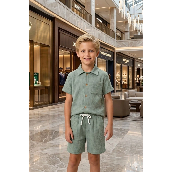 Erkek Çocuk Müslin Kumaş Gömlekli Takım