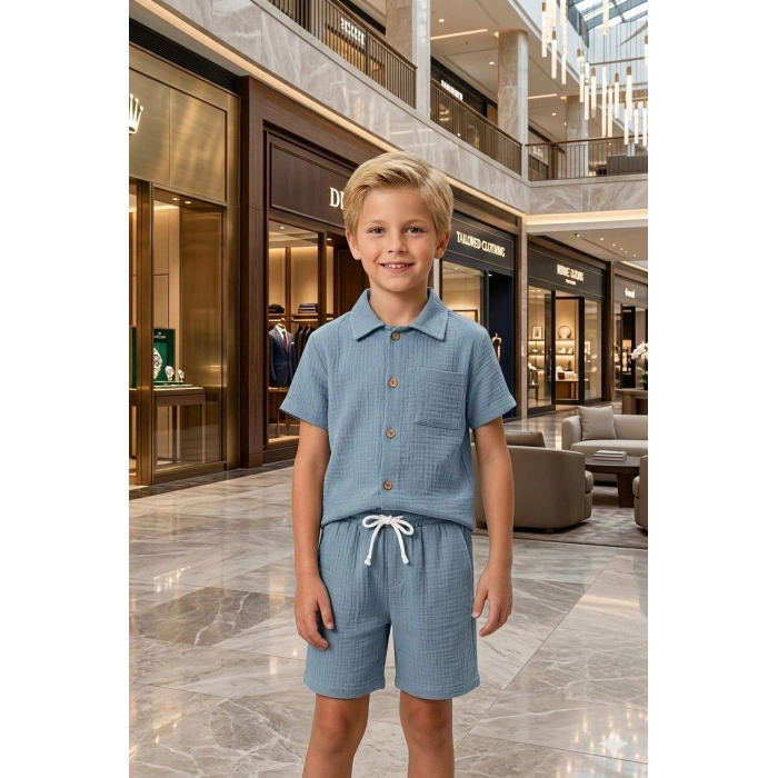 Erkek Çocuk Müslin Kumaş Gömlekli Takım