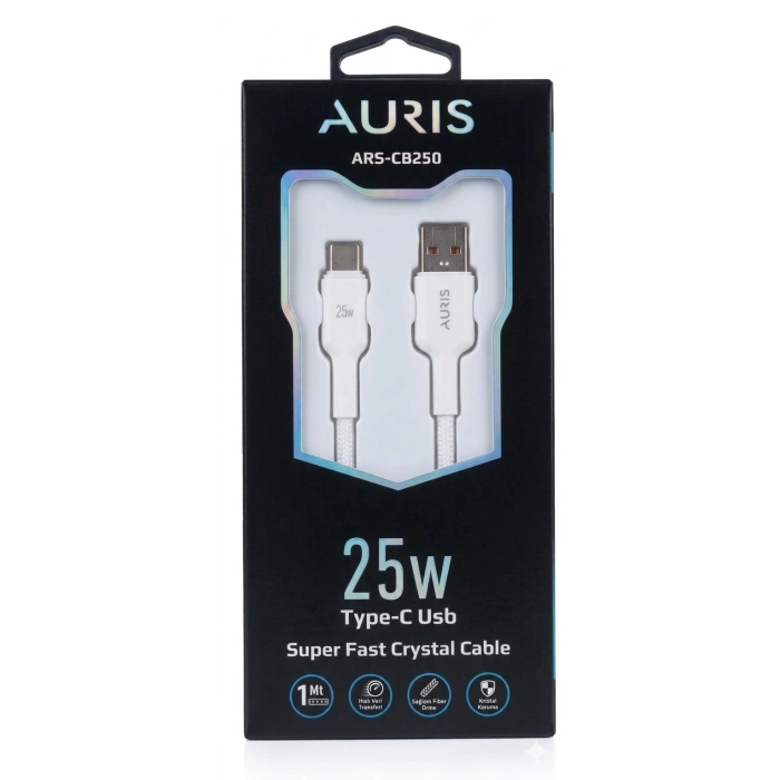 AURIS CB250 25W Type-C Kristal Hasır Kablo Beyaz
