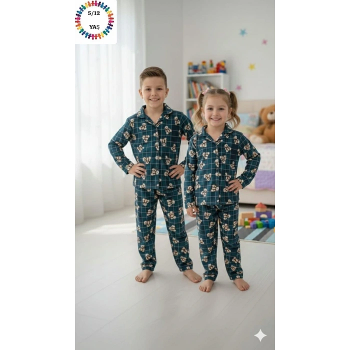 Çocuk Ayıcık Desenli Pijama Takımı