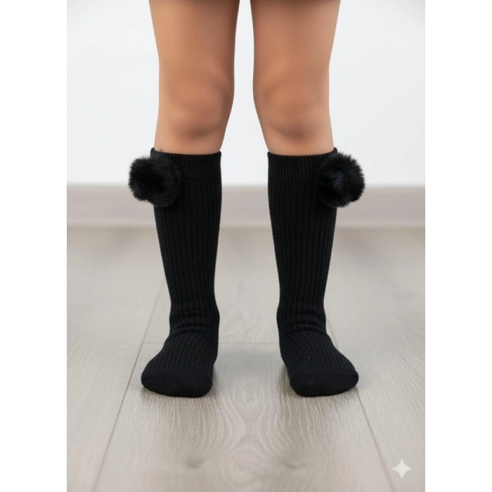 KIZ ÇOCUK PONPONLU DİZALTI ÇORAP 3LÜ 1/5 YAŞ