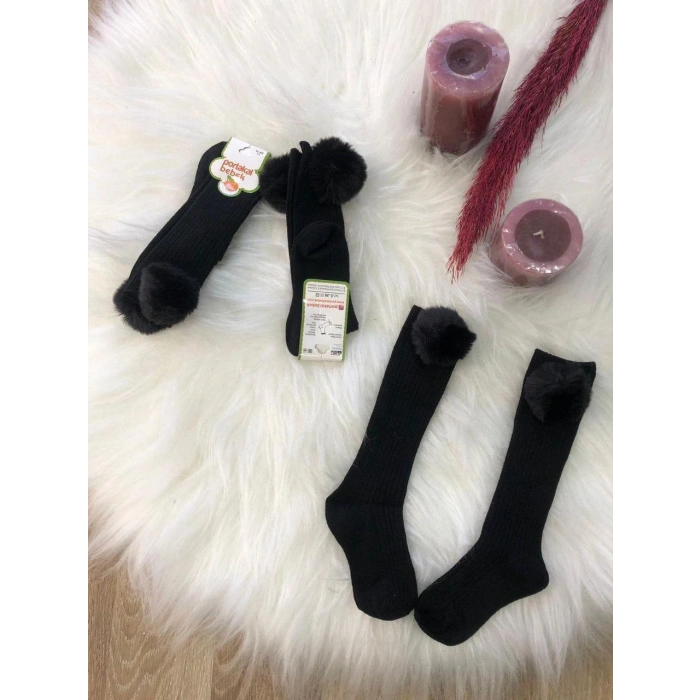 KIZ ÇOCUK PONPONLU DİZALTI ÇORAP 3LÜ 1/5 YAŞ