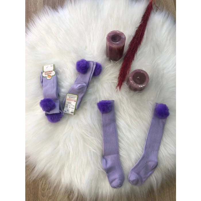 KIZ ÇOCUK PONPONLU DİZALTI ÇORAP 3LÜ 1/5 YAŞ