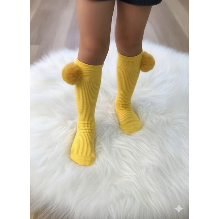 KIZ ÇOCUK PONPONLU DİZALTI ÇORAP 3LÜ 1/5 YAŞ