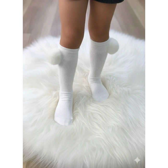 KIZ ÇOCUK PONPONLU DİZALTI ÇORAP 3LÜ 1/5 YAŞ