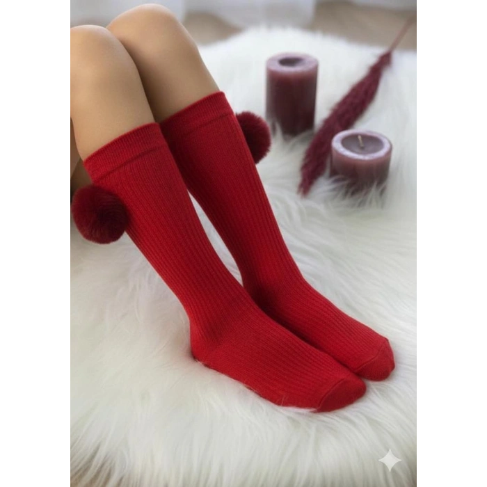 KIZ ÇOCUK PONPONLU DİZALTI ÇORAP 3LÜ 1/5 YAŞ