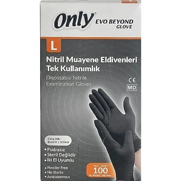Nitril Muayene Eldivenleri Tek Kullanımlık L Beden SİYAH