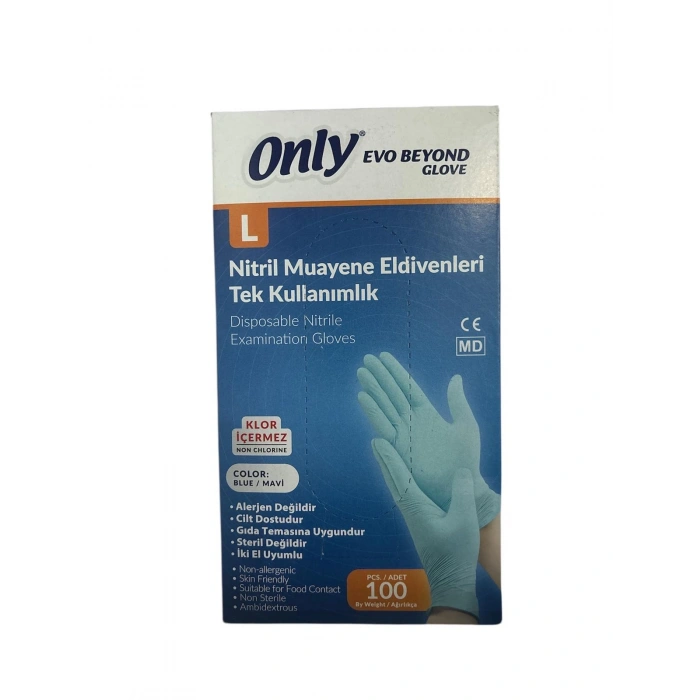 Nitril Muayene Eldivenleri Tek Kullanımlık L Beden MAVİ