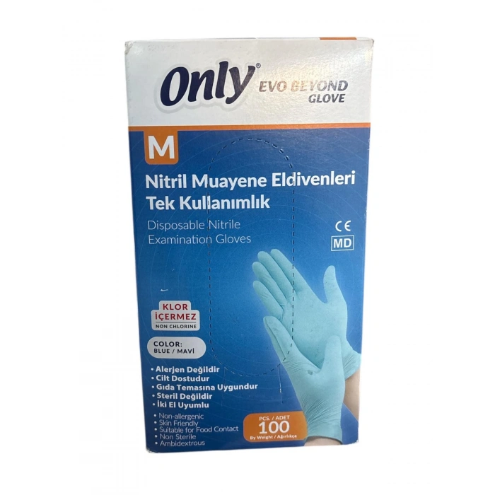 Nitril Muayene Eldivenleri Tek Kullanımlık M Beden MAVİ