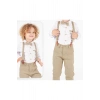 Erkek Çocuk Oxford Beyaz Puanlı Gömlekli Papyonlu Bej Pantolonu Takım