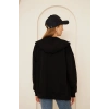 %100 Pamuklu Kapşonlu Unisex Siyah Fermuarlı Cepli Hırka Şardonlu 3 iplik Kışlık