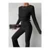 Himenisa Kadın Yandan Ipli Crop Bluz Kaşkorse Pantolon Triko Alt-üst Takım