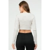 Bej Slim Fit Pamuklu O Yaka Crop Top Kaşkorse Kadın Tişört Sf0760