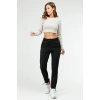 Bej Slim Fit Pamuklu O Yaka Crop Top Kaşkorse Kadın Tişört Sf0760