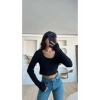 Kare Yaka Uzun Kollu Crop Bluz, Parmak Geçmeli