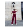 Kadın KIsa Kol Crop Yüksek Bel Bol Paça Kaşkorse Takım
