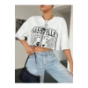 Kadın Gitar Baskılı Oversize Crop T-shirt