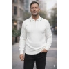 Erkek Çizgili Polo Yaka Fermuarlı Sweatshirt