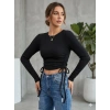 Yuvarlak Yaka Yan İpli Kadın Bluz