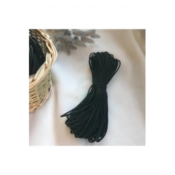 Siyah Ince Fitil Lastik Bel Paça Don Lastiği Şapka Lastiği ( 20 Mt )