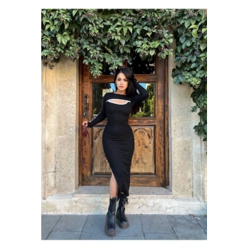 Ön Pencereli Biye Detaylı Elbise