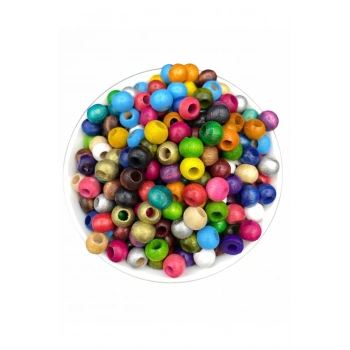 10mm Karışık Renkli Tahta,ahşap Boncuk (50GR,~160 ADET BONCUK)