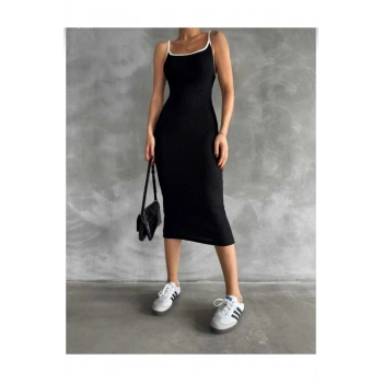 ASKILI KASKORSE YAZLIK FİTİLLİ UZUN ELBİSE