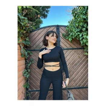 KADIN Taşlı Bel Bağlamalı Kaşkorse Alt-Üst Takım