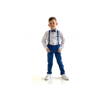 Erkek Çocuk Oxford Gömlekli Papyonlu Indigo Takım