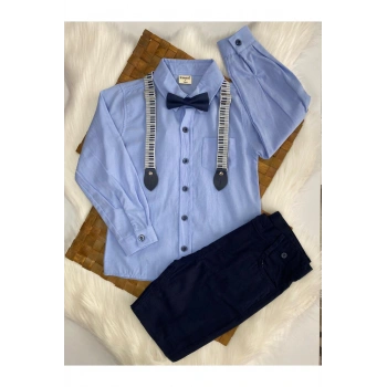 ERKEK ÇOCUK MAVİ PAPYONLU 4 LÜ TAKIM