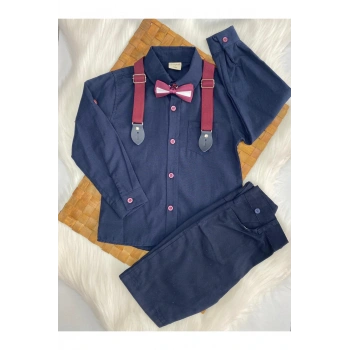 ERKEK ÇOCUK LACİVERT GÖMLEK PAPYONLU 4 LÜ TAKIM