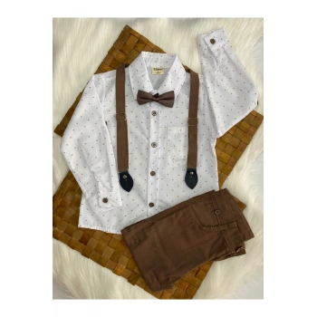 ERKEK ÇOCUK DESENLİ KAHVE RENK PAPYONLU 4 LÜ TAKIM