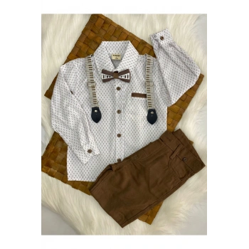 ERKEK ÇOCUK DESENLİ GÖMLEK KAHVE RENK 4 LÜ TAKIM