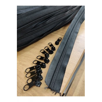 Siyah T5 Şerit Fermuar - Metrelik Fermuar 10 Metre 10 Başlık