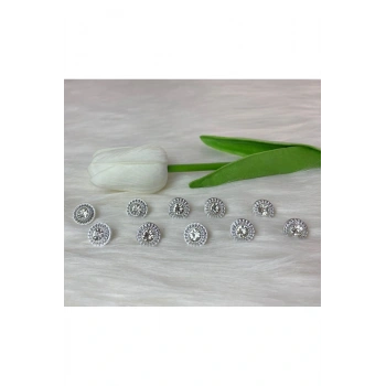 Gümüş Yuvarlak Taşlı Düğme (18boy) 11mm-10 Adet