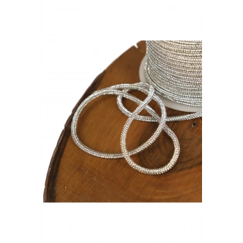 6 mm Gümüş Taşlı Kordon Yuvarlak Şerit Taş Süsleme Aplik
