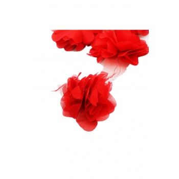 Kırmızı 1m Gül Lazer Ucuz Trend Tül Kenar Süsü Tekstil Tasarım Kumaşı Yapay Süs