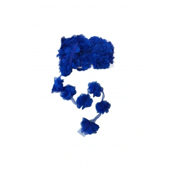 Saks Mavi 1m Gül Lazer Kesim Gül Çiçek El Işi Kenar Süsleme Hobi Lazerle Kesilen Organze Tül Çiçek