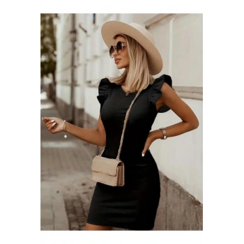 Kadın Kolsuz Omzu Volanlı Bisiklet Yaka Kaşkorse Mini Elbise