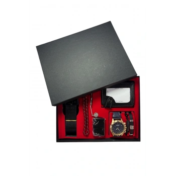 Erkek Kol Saati Kartlık Çakmak Kemer Tesbih ve Bileklik Seti