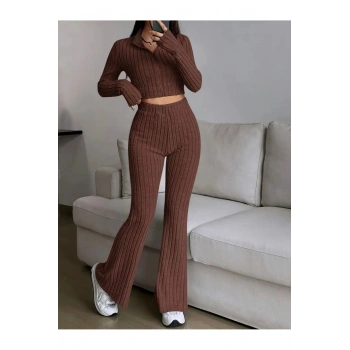 Ön Fermuarlı Kısa Üst ve Uzun Pantolon Takım