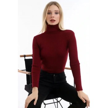 Boğazlı Bordo Yumuşak Kazak